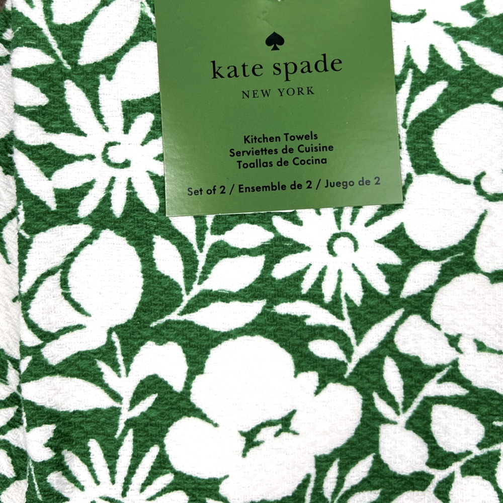 Kate Spade - Green &White Floral’ Dish Towels (2). NWT Firm! - Picture 2 of 2